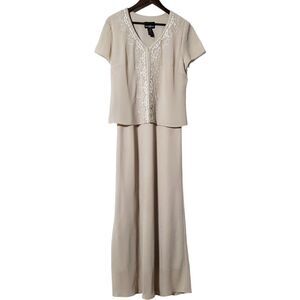 VTG Positive Attitude Beige Dress Size 14 Short Sleeve Beaded Maxi Modest Womens